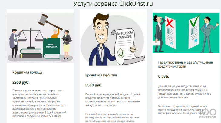 Услуги сервиса clickurist ru, на которые вы можете быть подписаны