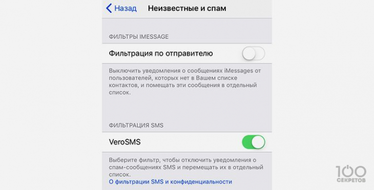 Заблокировать номер SMS